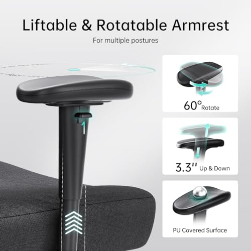 Hbada Ergonomic Office Chair with 2D Adjustable Armrest, Lumbar Support, Tilt Function, Footrest - Black