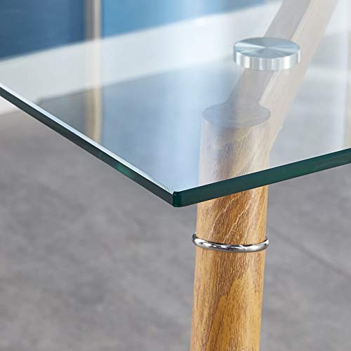 IDS Online, Tempered Clear Glass Tabletop Home Office Furniture Modern Computer Desk Writing Table, Metal Legs with Wooden Skin Sturdy Foot Pad, Transparent