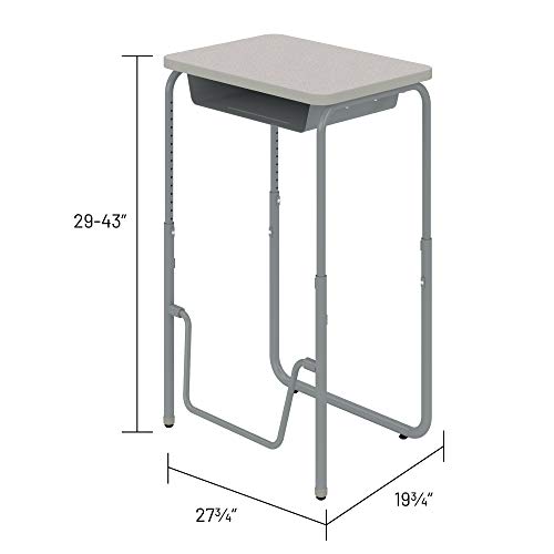 Safco AlphaBetter 2.0 Student Desk with Swinging Footrest Bar, Sit to Stand, 29”-43”, Pebble Gray