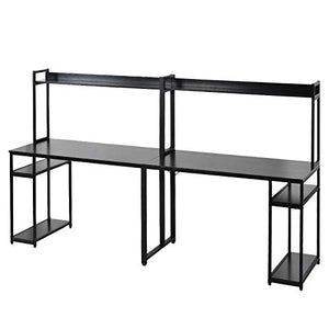 Mrs Bad Home Office Two Person Desk,Double Workstation Office Desk Writing Study Desk,Extra Long Computer Desk with Storage Shelf (Black)