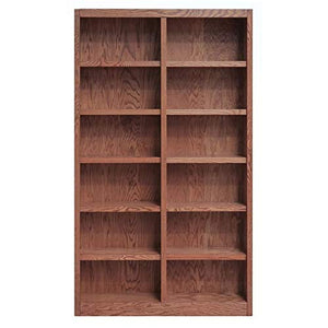 Home Square Tall 12-Shelf Double Wide Solid Wood 84" Bookcase Set of 2 in Dry Oak by Home Square