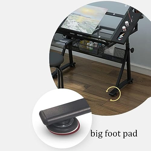 CNAOHGHN Adjustable Tempered Glass Drafting Desk with Chair