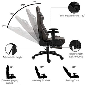 Nokaxus Office Chair Computer Gaming Chair with Massage Lumbar Support and Retractible Footrest PU Leather 90-180 Degree Adjustment of Backrest (YK-6008-BROWN S1)