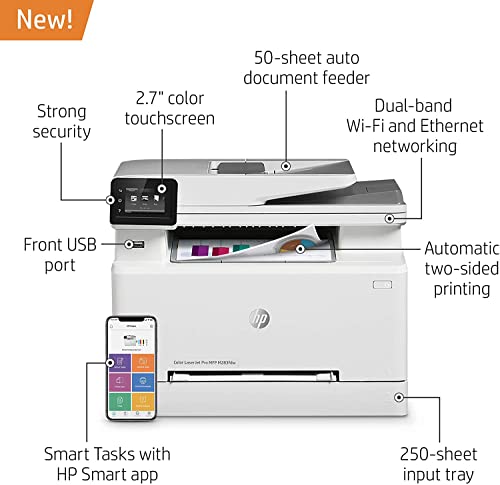 HP Laserjet Pro MFP M283fdwE All-in-One Wireless Color Laser Printer - Print Scan Copy Fax - 2.7" Touchscreen Display, 22 ppm, 600 x 600 dpi, 8.5 x 14, 50-Sheet ADF, Auto Duplex Printing, Ethernet
