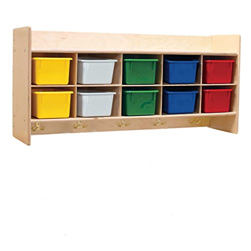 Contender 10 Section Storage Cabinet with Assorted Plastic Bins, 100% Plywood Wall Mounted Storage Unit for Home-School, Classrooms and Toy Storage