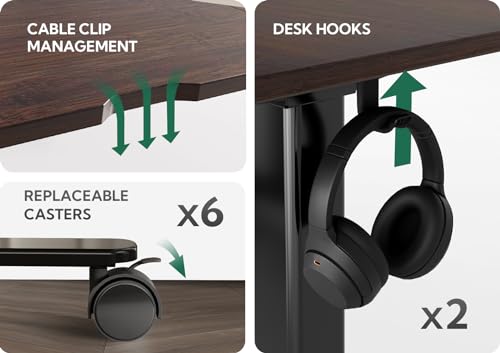 INNOVAR Bamboo Triple Motor L Shaped Standing Desk, 63 x 55 inch, Adjustable Height, Brown Bamboo Top