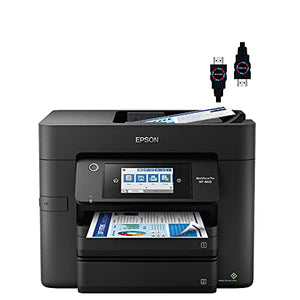 Epson Premium Workforce Pro WF 48 Series All-in-One Color Inkjet Printer I Wireless I Mobile Printing I Auto 2-Sided Printing I 4.3" LCD I 500-sheet Tray Capacity I 25 ISO PPM + Delca HDMI Cable