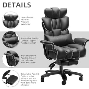 GXJ Big and Tall Reclining Office Chair 400LBS with Footrest, High Back Executive Desk Chair for Heavy People - Black