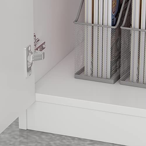 ECACAD Reception Desk with Lockable Drawer, Shelves, Keyboard Tray, Cabinet, White - 55.1”W x 43.3”D x 43.3”H