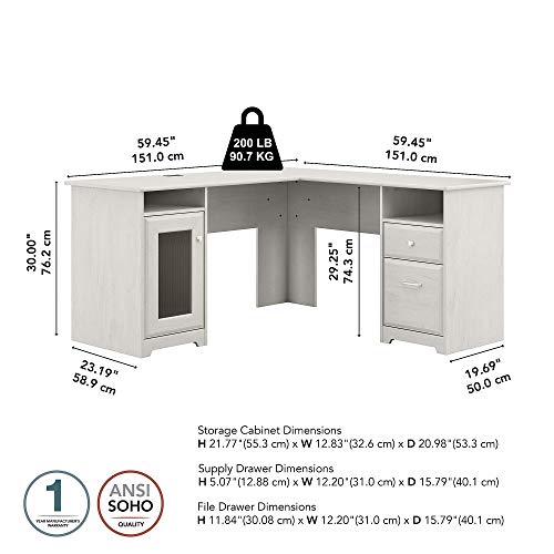 Bush Furniture Cabot L Shape Desk, Linen White Oak