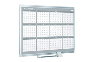 MasterVision Magnetic Dry Erase 12 Month Yearly White Board Planner, Wall Mounting, Sliding Marker Tray, 36" x 48", Aluminum Frame (GA05106830), 3' x 4'