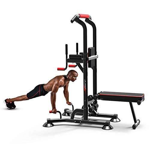 YYMN Power Tower Dip Station Pull Up Bar Strength Training with Dumbbell Bench,Home Gym Height Adjustable Exercise Tower Dip Stand, Strength Training Multi-Function Fitness Equipment