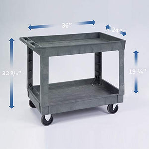 Lakeside Manufacturing Deep Well Utility Cart, Plastic, 2 Shelves, 500 lb. Capacity, Gray