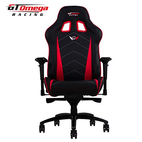 GT OMEGA PRO XL Racing Gaming Chair with Lumbar Support - Ergonomic PVC Leather Office Chair with 4D Adjustable Armrest & Recliner - Esport Seat for Ultimate Gaming Experience - Black Next Red