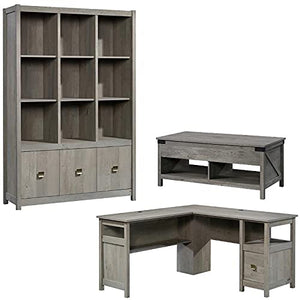 Home Square 3 Piece Furniture Set with L-Shaped Desk, Bookcase, and Coffee Table