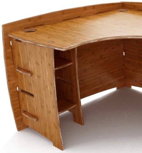 Legaré Furniture Corner L-Shaped Office Desk, Home Computer Desk, No Tool Assembly with Adjustable Shelves, Amber Bamboo