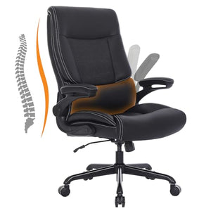 Youhauchair Big and Tall Office Chair with Lumbar Support, PU Leather, High Back - Black