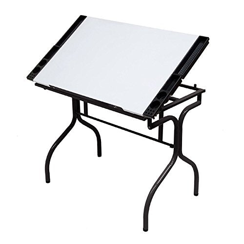 Fold Down Art Desk Studio Design Safety Glass Station Craft Drafting Table White - Skroutz Deals