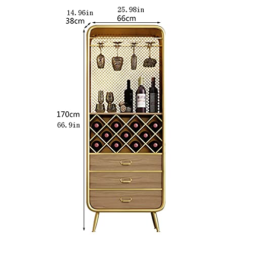 BinOxy Wine Rack Cabinets - Wrought Iron Commercial Storage Tea Cabinet with Hanging Glass Wine Rack - Size M