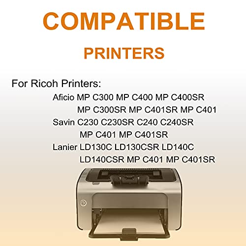 4 Pack (BK+C+Y+M) Compatible (High Yield) Lanier LD130C LD130CSR LD140C LD140CSR MP C401 Printer Toner Cartridge Replacement for Ricoh 841295 841296 841298 841297 Toner Cartridge