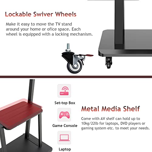 Generic Heavy Duty TV Cart with AV Shelf & Wheels - Fits 32-75 Inch Screens, Up to 150kg