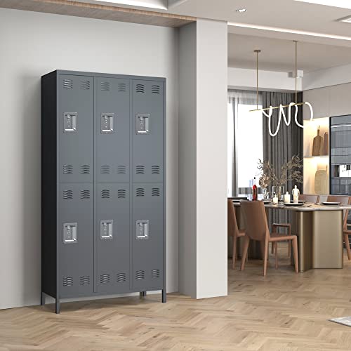 GangMei 72" Tall Metal Locker with 6 Doors, Light Gray, Assembly Required
