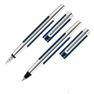 Pelikan Pura Pen Set, Fountain Pen and Rollerball Pen, Blue/Silver, 1 Set Each (955047)