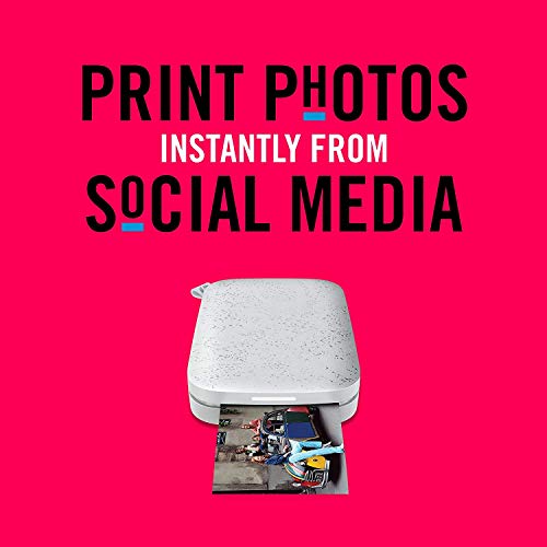 HP Sprocket Photo Printer, (2nd Edition) Print Social Media Photos on 2x3 Sticky-Backed Paper (Luna Pearl) + Photo Paper (50 Sheets) + USB Cable + 60 Decorative Stick-On Border Frames