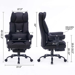 Efomao Fabric Office Chair, Big and Tall 400 lb Weight Capacity, High Back Executive Chair with Foot Rest, Ergonomic Design, Black