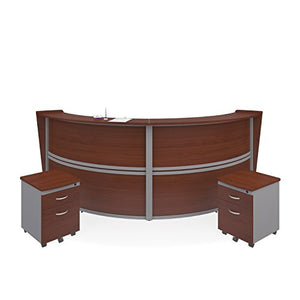 OFM Marque Series Double-Unit Curved Reception Station - Office Furniture Receptionist/Secretary Desk with Two Cherry Pedestals (PKG-RCPN-06-0001)