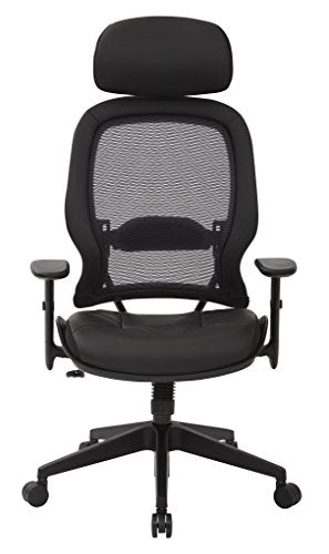 SPACE Seating Professional AirGrid Dark Back and Padded Black Eco Leather Seat, 2-to-1 Synchro Tilt Control, Adjustable Arms and Tilt Tension with Nylon Base Executives Chair with Adjustable Headrest
