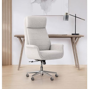 Realspace® High-Back Executive Office Chair, Bouclé Fabric, Light Sand/Brushed Nickel