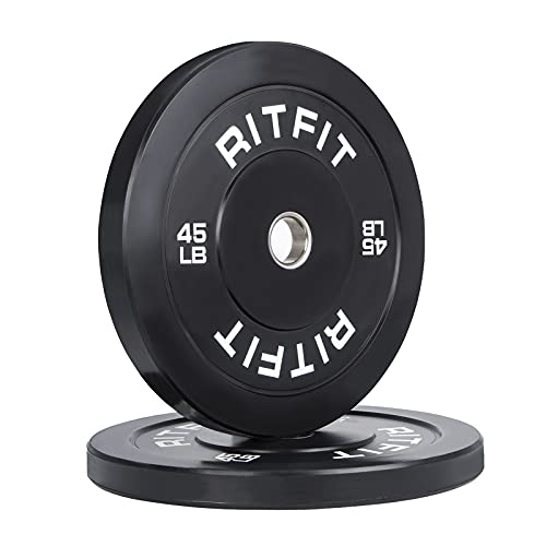 RitFit 2 Inch Olympic Weight Plate, Bumper Plates With Steel Insert, Olympic Barbell Weight Plates for Gym and Home, Single, Pair and Sets（45LB, Pair)