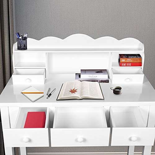 Home Office Furniture Writing Desk,Computer Work Station with Detachable Hutch,5 Drawers(White)
