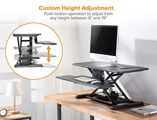 Bostitch Office Electric Sit Stand Desk Converter, Height Adjustable Workstation Riser Includes Wireless Charging Pad, Keyboard Shelf and Tablet Holder, Black (STND-3715BKX)