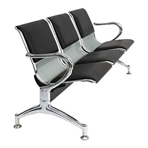 Peach Tree Reception Chairs Waiting Room Chair with Black Leather, Lobby Chairs for Reception Room, Office, Airport Reception Bench (5 Seat, Black)