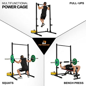 papababe Squat Rack-800 LB Capacity Power Rack 2"x 2" Steel Power Cage Squat Stand with 4 J-Hooks for Bench Press, Weightlifting and Strength Training with Adjustable Bench