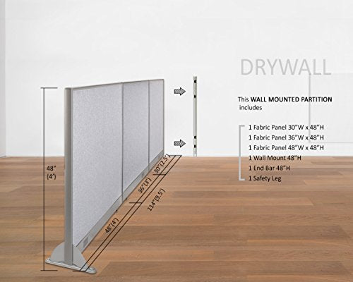 GOF Wall Mounted Office Partition, Large Fabric Room Divider Panel - 114" W x 48" H