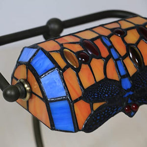 MaGiLL Tiffany Banker Desk Lamp Green Orange Dragonfly Stained Glass, Adjustable Luxury Memory Piano Lamp for Library Use (Orange)