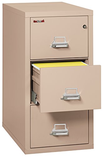 FireKing Fireproof Vertical File Cabinet (3 Letter Sized Drawers, Impact Resistant, Waterproof) - 40.25" H x 17.75" W x 31.56" D - Champagne