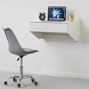 Basicwise Wall Mounted Office Computer Desk with Drawer, White