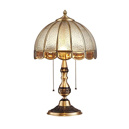 Copper European Desk Lamp with Glass Lampshade - Vintage Bedside Lamp