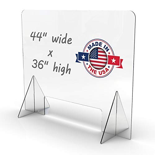 FryOilSaver Co, 43”W x 36”H, 1/4 Inch Thick Plexiglass Shield Portable Sneeze Guards, Clear Plexiglass Sneeze Guard for Counter, Plexiglass Shield Protection from Sneezing Customers, Extra Sturdy,