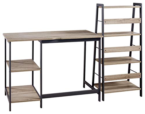 Signature Design by Ashley Homestar 2 Piece Laptop Desk & 4-Shelf Bookcase Set, 43" x 23.6" x 47"/20" x 14" x 44", Reclaimed Wood