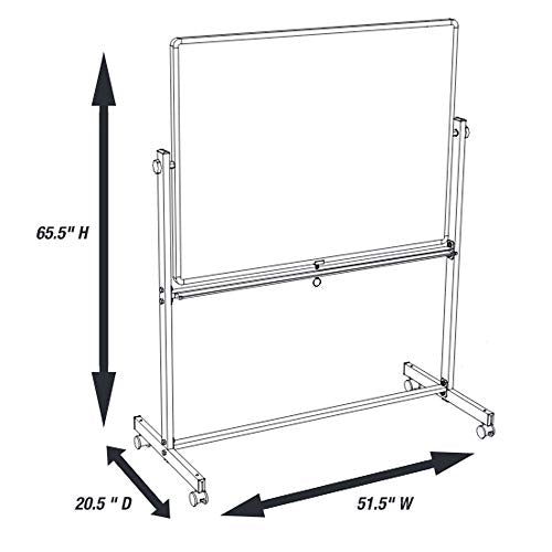 Luxor Mobile 48"W x 36"H Dry Erase Double-Sided Magnetic Whiteboard with Aluminum Frame and Stand - Perfect for School, Classroom, Conference and Presentation