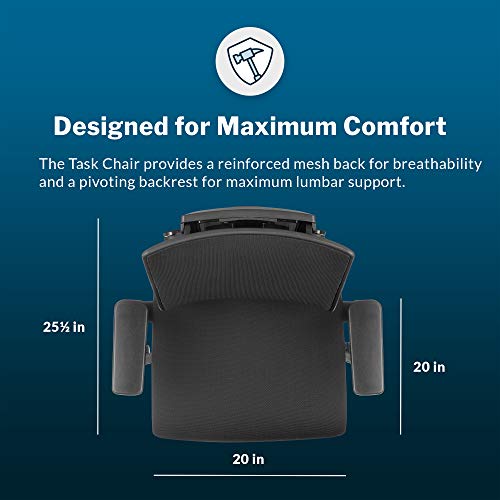 Vari Task Chair - Ergonomic Office Chair with Mesh, Armrests, and Rolling Casters - 300lb Capacity - Lumbar Support - Black