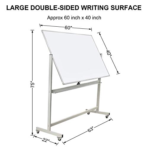 60"x40" Mobile Whiteboard Double-Sided Magnetic Large Dry Erase White Board with Rolling Stand for Offices, Home & School
