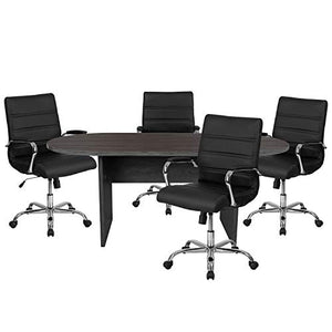 Flash Furniture Rustic Gray Oval Conference Table Set with 4 Black LeatherSoft Executive Chairs