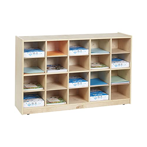 ECR4Kids Birch 20 Cubby Tray Cabinet, Kids Toy Storage Orgaznier with Rolling Casters, Hardwood Mobile Storage Cabinet for Classroom, Preschool and Homeschool Supplies