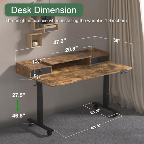 ExaDesk Electric Standing Desk 55×30 Inch with 2 Drawers, Adjustable Height & Storage Shelf